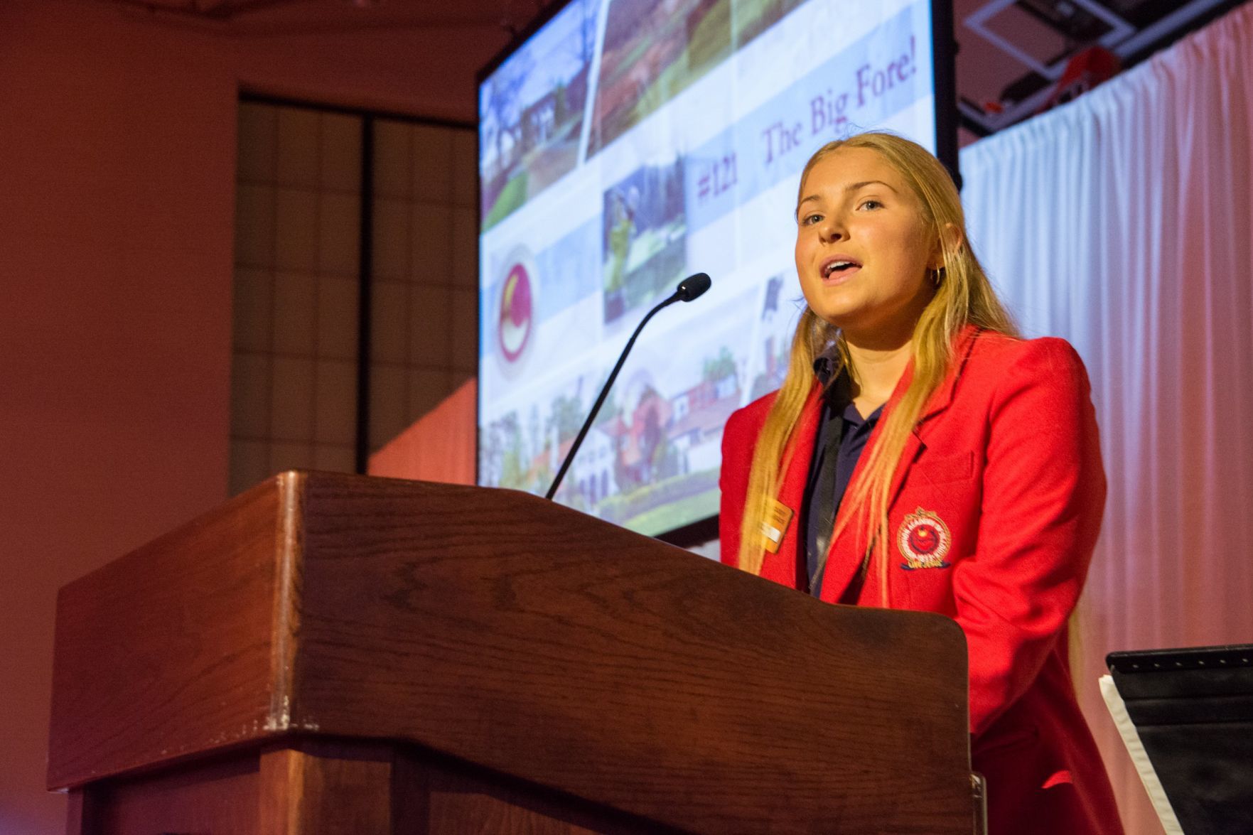 Holly Hunt, Student at Visitation Academy speaks to the crowd